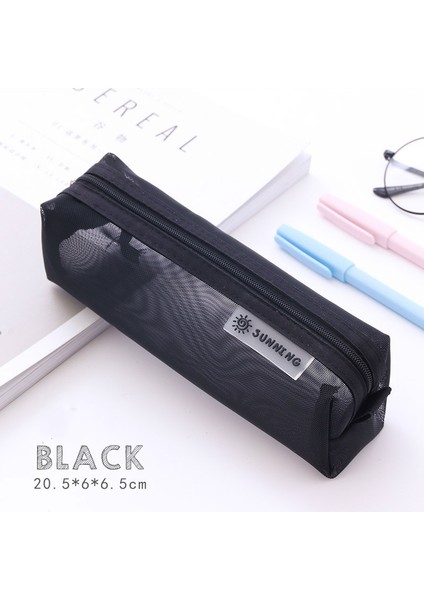 Siyah Stil Şeffaf Kırtasiye Kalem Çantası Öğrenci Sınavlara Özel Naylon File Kalem Kutusu Unisex Büyük Kapasiteli Pouool Malzemeleri (Yurt Dışından)