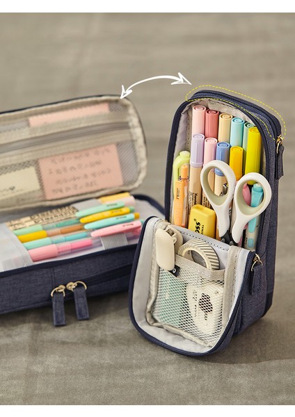 Mavi Stil Angoo Genç Kalem Çantası Kalem Kutusu Çift Taraflı Açık Tuval Kalem Telefon Tutucu Depolama Kılıfı Kırtasiye Okul A6171 (Yurt Dışından) fırsatları