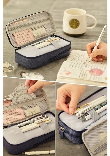 Mavi Stil Angoo Genç Kalem Çantası Kalem Kutusu Çift Taraflı Açık Tuval Kalem Telefon Tutucu Depolama Kılıfı Kırtasiye Okul A6171 (Yurt Dışından) indirimleri