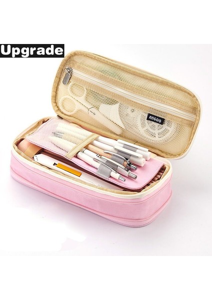Pembe Haki Stilini Yükseltin Sevimli Kalem Kutusu Makaron Renkli Kanvas Esnek Çift Katmanlı Büyük Kapasiteli Kalem Kutusu Çocuklar Için Okul Kırtasiye (Yurt Dışından)
