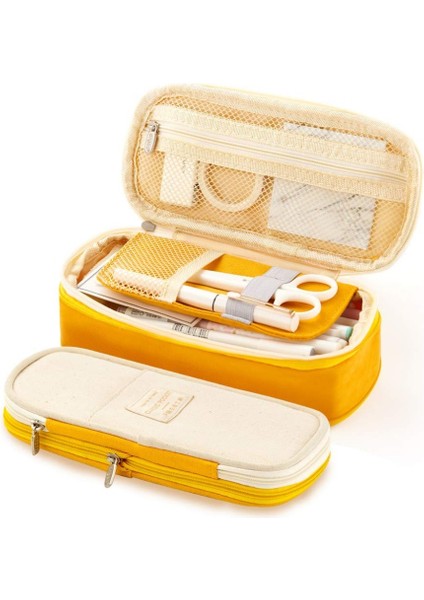 Pembe Haki Stilini Yükseltin Sevimli Kalem Kutusu Makaron Renkli Kanvas Esnek Çift Katmanlı Büyük Kapasiteli Kalem Kutusu Çocuklar Için Okul Kırtasiye (Yurt Dışından) fiyatları