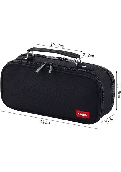 Siyah Stil Kanvas Çift Katmanlı Büyük Kapasiteli Sevimli Çocuklar Okul Malzemeleri Makyaj Çantası Kalem Kutusu Öğrenci Kılıfı Kırtasiye Hediyesi (Yurt Dışından)