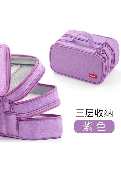 Mor Tarzı Mor Siyah Çok Katmanlı Yüksek Kapasiteli Kalem Kutusu - Hediye Kutusu ve Ofis Malzemeleri Depolama Kutusu (Yurt Dışından)