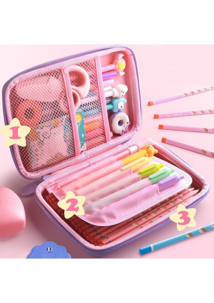 Küçük Ay Tek Boynuzlu At Stili Okul Öğrencisi Sevimli Pembe Unicorn Karikatür 3D Kalem Kutusu Saklama Kutusu Kalem Çantası Kawaii Kız Kılıf Silgi Tutucu Kırtasiye (Yurt Dışından)