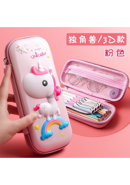 Tek Boynuzlu At Tarzı 3D Kalem Kutusu Eva Saklama Kutusu Sevimli Pembe Unicorn Karikatür Kalem Çantası (Yurt Dışından)
