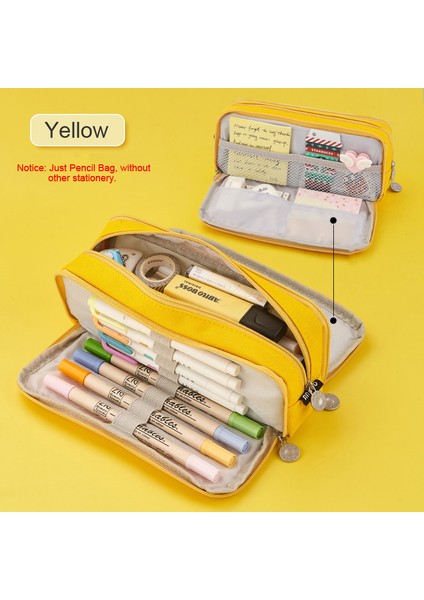 Sarı Stil Büyük Kapasiteli Kalem Kutusu Çift Taraflı Macaron Renkli Kanvas Kalem Çantası Depolama Poşeti Ofis Malzemeleri Için Ortaokul Öğrencileri (Yurt Dışından)