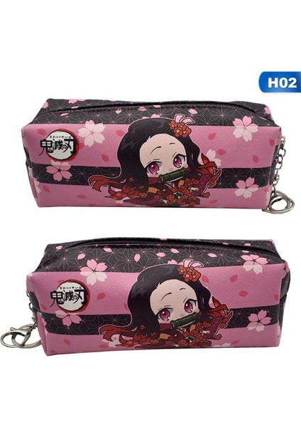 H02 Stili Anime Demon Slayer Kimetsu No Yaiba Fermuarlı Kanvas Öğrenci Kalem Çantası - Okul Malzemeleri Için Cüzdan Depolama Istasyoneri (Yurt Dışından)