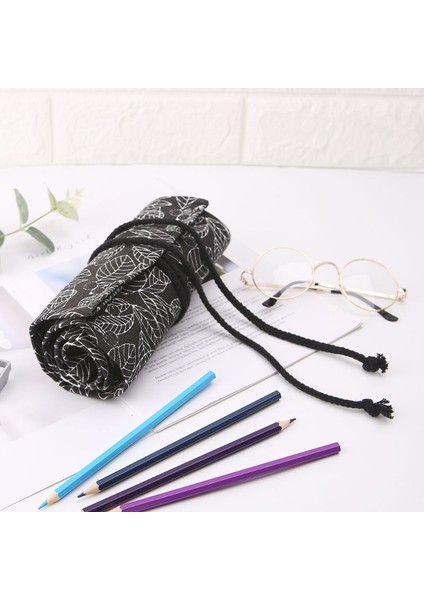 48 Delik Stili Güzel Yaprak Okul Kalem Kutusu Rulo Delikli Bez Rulo Makyaj Bez Kalem Çantası Kızlar Erkekler Kırtasiye (Yurt Dışından) fırsatları