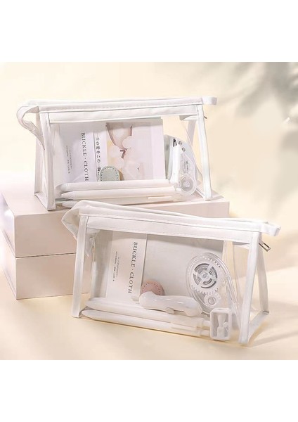 Beyaz Stil Basit Şeffaf Kalem Kutusu Kawaii Çanta Fermuar Pvc Büyük Kalem Kutusu Makyaj Kalem Çantası Japon Okul Kırtasiye (Yurt Dışından) fırsatları