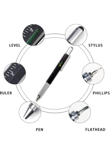 Gül Altın ​​stili Siyah Hediye Aracı Pe Multitool Teknolojik Kalem ile Cetvel, Düzeyölçer, Top Kalem Dokunmatik Ekran Erkekler Için Benzersiz Hediyeler (Yurt Dışından)