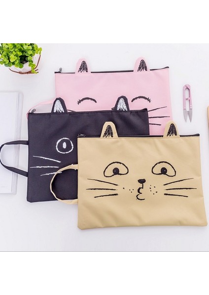 Siyah Stil 1 Adet Sevimli Kedi Kedi Şirin Fermuarlı Kumaş Dosya Klasörü Belge Defter Organizatör Çanta Öğrenciler Ofis Kırtasiye (Yurt Dışından) fiyatları