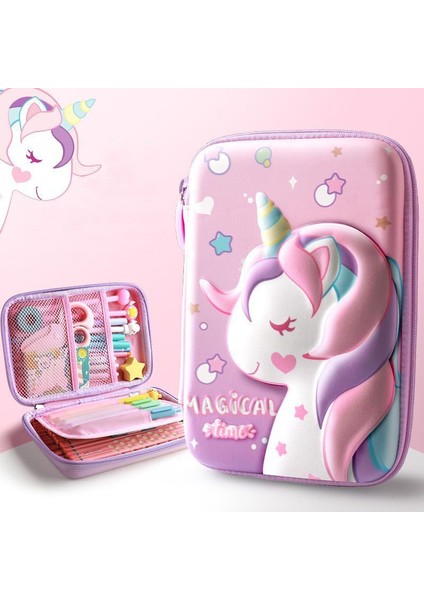 Pembe Tek Boynuzlu At Tarzı Öğrenci Çizgi Film Unicorn Kalem Kutusu Kawaii Depolama Kalem Kutusu (Yurt Dışından) indirimleri
