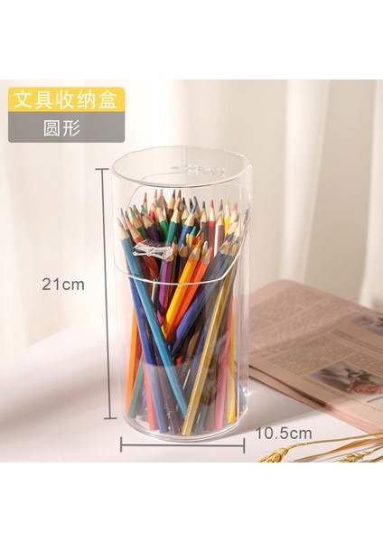 Yuvarlak Şekil Stili Çok Fonksiyonlu Masaüstü Düzenleyici Kırtasiye Depolama Kutusu Makyaj Organizatörü Ofis Kalem Tutucu Fırça Şeffaf Akrilik Raf (Yurt Dışından)