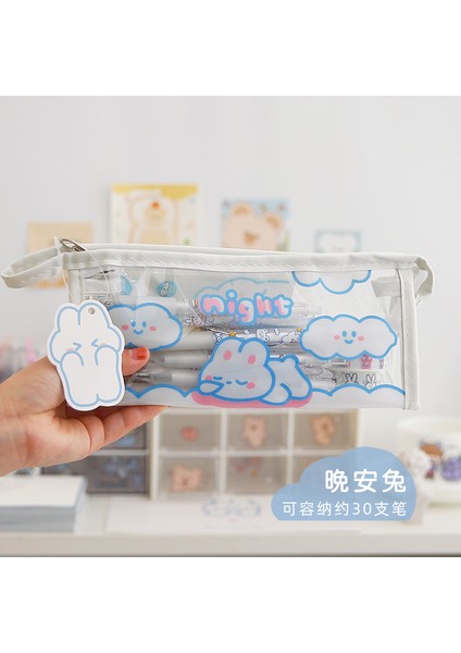 Bir Stil Sevimli Tavşan Şeffaf Pvc Fermuarlı Kalem Kalem Kutusu Seyahat Toiletry Çantası Büyük Kapasiteli Kırtasiye (Yurt Dışından)