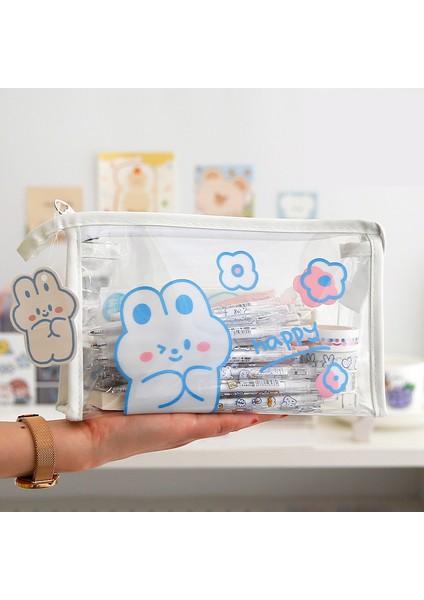 Bir Stil Sevimli Tavşan Şeffaf Pvc Fermuarlı Kalem Kalem Kutusu Seyahat Toiletry Çantası Büyük Kapasiteli Kırtasiye (Yurt Dışından) fiyatları