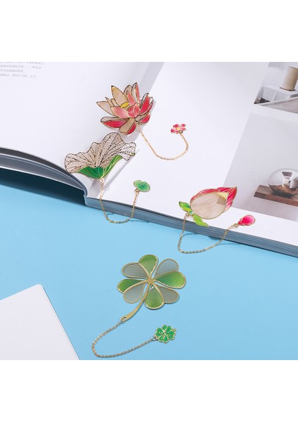 Zincir Lotus Yaprağı Stili Metal Yer Işareti Çin Tarzı Vintage Yaratıcı Lotus Çiçeği Gül Yaprak Damarsız Kolye Kayısı Yaprağı Yer Işareti Hediyeler (Yurt Dışından)