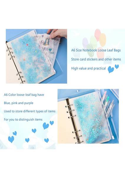 A6 Mavi-6 Adet Tarzı 6 Parça A6 Bağlayıcı Nakit Zarf Pvc Bütçe Bağlayıcı Zipper Zarf Cep Dosyaları Için 6 Halkalı Doldurulabilir Bağlayıcı Defter Için(Yurt Dışından)