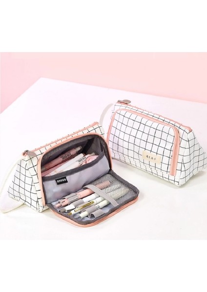 Koyu Mavi Stil Yeni Kalem Kutusu Taze Fırça Kalem Tutucu Pouool Malzemeleri Sevimli Kırtasiye Tuval Yüksek Kapasiteli Makyaj Kutusu Kızlar Için Hediye (Yurt Dışından) indirimleri