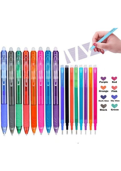 Green-1pens-3refills Stili 8 Renk Silinebilir Kalem Basın Tükenmez Kalem Seti Silinebilir Dolma Kalem Mavi Mürekkepli Ofis Malzemeleri (Yurt Dışından) fiyatları