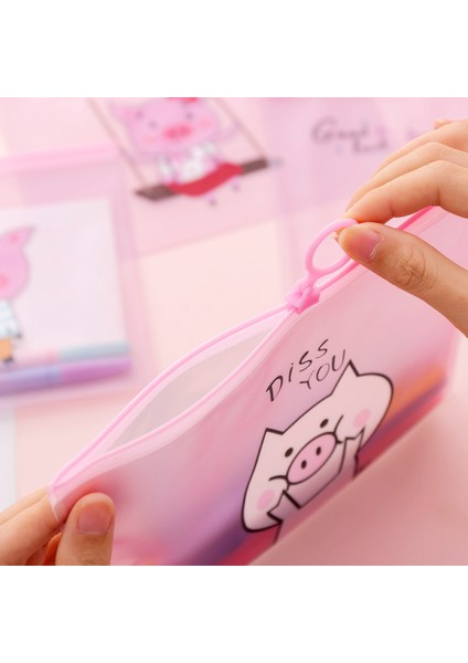 No.1 Tarzı Yaratıcı Pembe Domuzcuk Kız Kalp Parmak Yüzük Fermuarlı Şeffaf Pvc A5 Dosya Klasörü Belge Dosyalama Çantası Kırtasiye Çantası (Yurt Dışından)