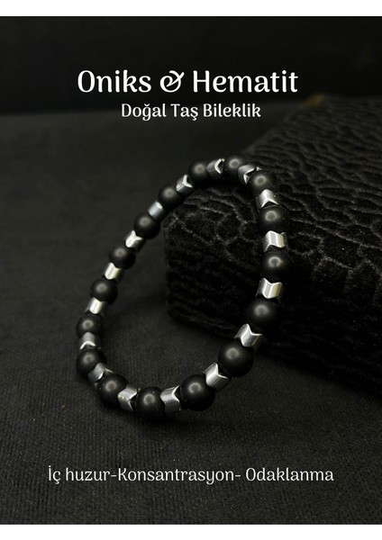 Oniks & Hematit Doğal Taş Bileklik Iç Huzur-Konsantrasyon- Odaklanma