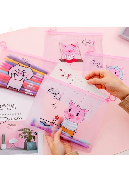 No.3 Tarzı Yaratıcı Pembe Domuzcuk Kız Kalp Parmak Yüzük Fermuarlı Şeffaf Pvc A5 Dosya Klasörü Belge Dosyalama Çantası Kırtasiye Çantası (Yurt Dışından)