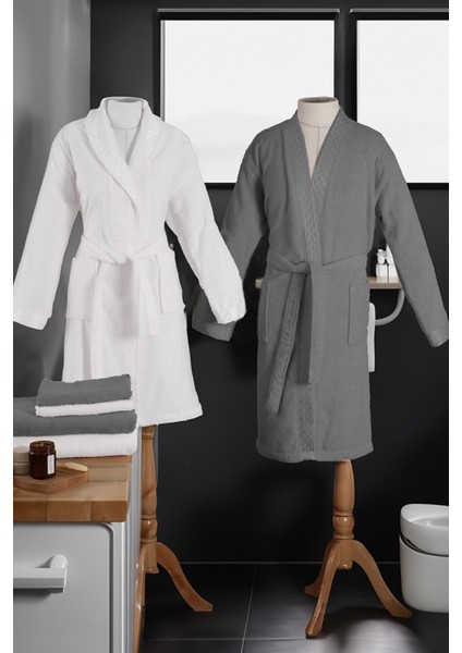 Elissa Aile Bornoz Seti Gri-Beyaz