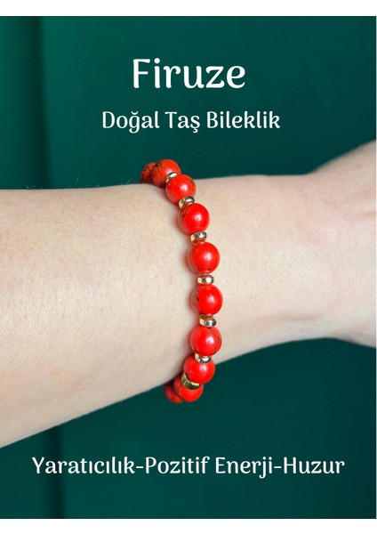 Kırmızı Firuze Doğal Taş Bileklik Başarı, Şans. Pozitif Enerji Şifa Taşı Bileklik 8 mm