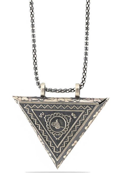 Gümüş Üçgen Içi Açılabilen Tuğra Muskalık Kolye