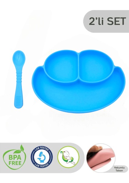2li Bebek Beslenme Seti- Vakumlu Tabak Diş Kaşıyıcılı Kaşık