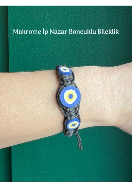 Makrome Ip Örgülü Nazar Boncuklu Bileklik Asansör Detay Her Bedene Uyumlu Bileklik