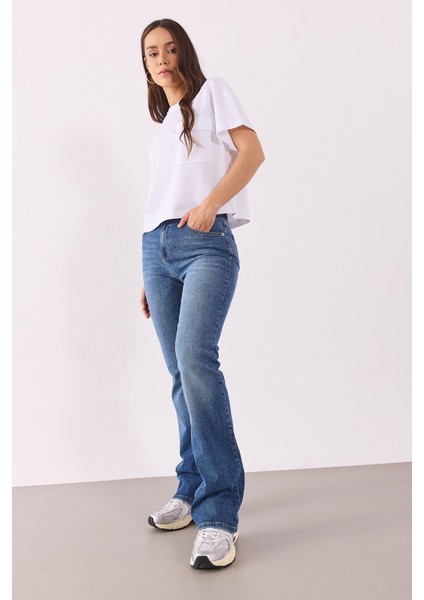 Emilie Dirty Med Blue Bootcut Jean Pantolon - Dırty Med Blue modelleri