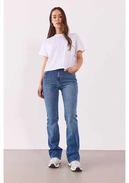 Emilie Dirty Med Blue Bootcut Jean Pantolon - Dırty Med Blue fırsatları