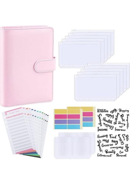 Type5 Pembe Tarzı 2022 A6 Defter Cüzdanı Bütçe Planlayıcı Organizatör Nakit Bütçe Zarf Sistemi Pu Deri Fermuarlı Cebi Etiket Etiketleri (Yurt Dışından)