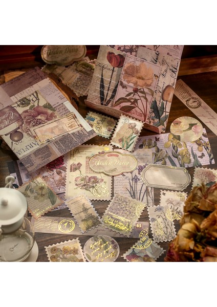C Stili Dimeets Retro Rehber Serisi Kağıt Çift Ofset Kağıt Yaldız Damgalı Karışık Sticker Paket Dekor Bullet Journaling (Yurt Dışından)