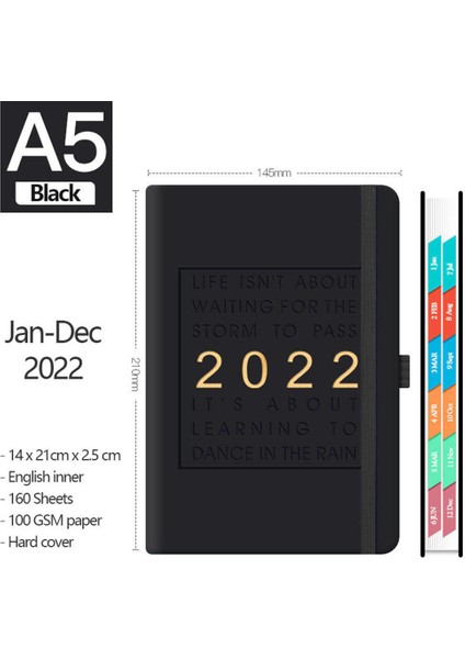 A5 Siyah Stil A7 2021 Bir Planlayıcı Ingilizce Versiyon Ajanda Defter Not Defteri Günlük Ajanda Planlayıcı Öğrenciler Okul Ofis Malzemeleri (Yurt Dışından)