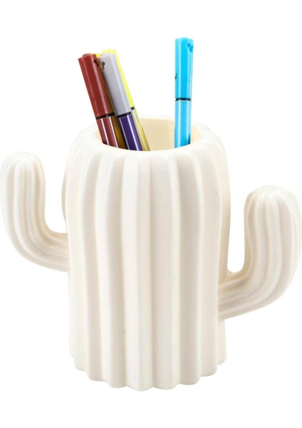 Beyaz Stil Sevimli Kaktüs Şekilli Kalemlik Masaüstü Masa Düzenleyici Çok Fonksiyonlu Depolama Kutusu Kalem Kabı Okul Ofis Kırtasiye Malzemeleri (Yurt Dışından)