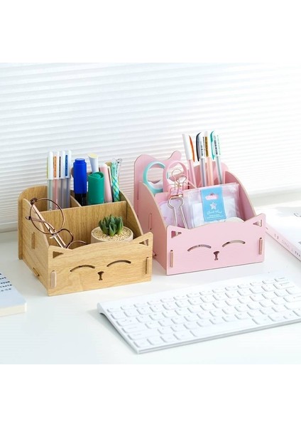 Mavi Stil Sevimli Kedi Kalemlik Çok Fonksiyonlu Depolama Ahşap Kalem Kutusu Ofis Organizer Okul Malzemeleri - (Yurt Dışından) fiyatları