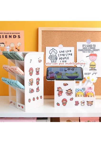 Yuvarlak Stil Mınkys Sevimli 4 Bölmesi Masaüstü Organizer Kalemlik Ücretsiz Sticker Makyaj Kalem Depolama Stand Kutu Okul Ofis Kırtasiye (Yurt Dışından) indirimleri