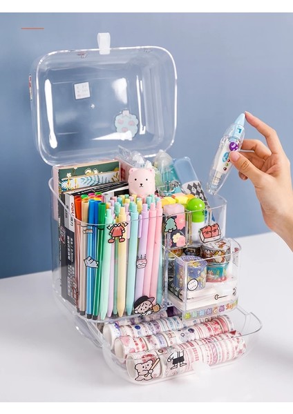 Küçük Kutu Stili Büyük Kapasiteli Kalem Saklama Kutusu Makyaj Organizatör Kutu Masaüstü Malzemeler Saklama Kutusu Kırtasiye Kutusu Okul (Yurt Dışından) modelleri