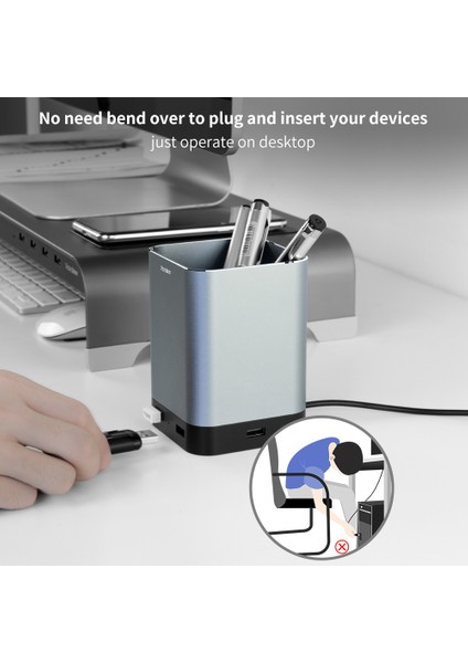 Alüminyum USB Kalem Kalemlik 4 USB 2.0 Portlu Ofis ve Ev Için Dayanıklı ve Sağlam (Yurt Dışından)
