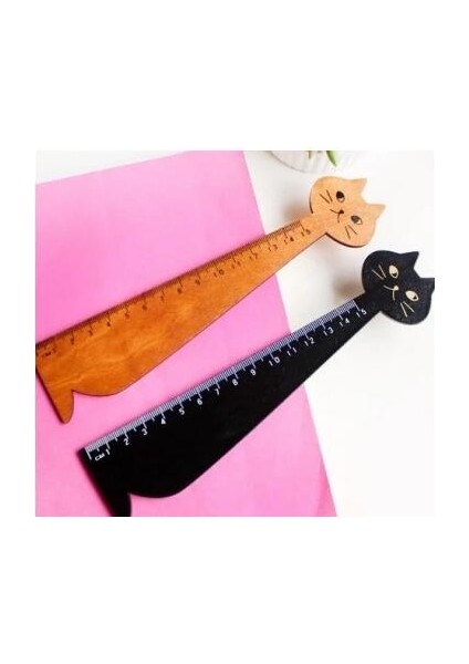 Karışık 2 Renk Stili 2 Adet Yeni Vintage Sevimli Şanslı Kedi Ahşap Cetvel Kitap Ayraç 15 cm Ahşap Düz Cetvel Öğrencilerin Kendi Yapım Araçları (Yurt Dışından)