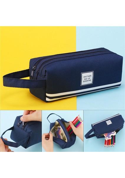 L-Mavi Tarzı Sevimli Katı Renkli Büyük Kapasiteli Kalem Kutusu Çanta Yaratıcı Kawaii Kore Kumaş Kalem Kutusu Ofis Kırtasiye Malzemeleri (Yurt Dışından)