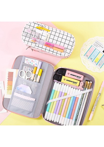 1 Stil Ayağa Kalk Siyah Beyaz Izgara Kore Sevimli Kalem Kutusu Büyük Kalem Kutusu Kawaii Fermuarlı Çok Fonksiyonlu Saklama Çantası Estuche Escolar Okul Malzemeleri (Yurt Dışından) fırsatları