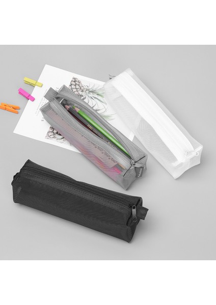 Siyah 01 Stili Siyah Beyaz Gri Şeffaf Fermuarlı Kalem Çantası Naylon File Kalem Kutusu Ofis Öğrenci Kalem Kutusu Kırtasiye Depolama Aracı (Yurt Dışından) modelleri