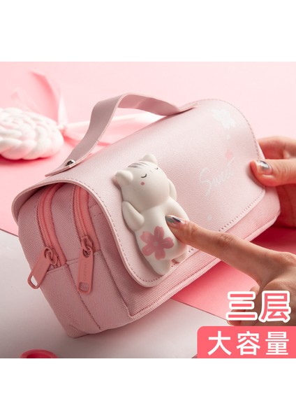 Ya Yeşil Stil Kawaii Tuval Üç Katlı Kalem Fırça Kılıfı Kocaman Kapasiteli Kalem Kutusu Hediye Malzemeler Okul Kırtasiye (Yurt Dışından) fırsatları