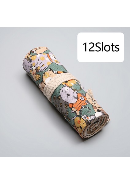 12 Yuva Stili Yuvarlanabilir Kalem Çantası Kalem Kutusu Çok Fonksiyonlu Tuval Depolama Çantası Öğrenci Yazma Kırtasiye Için Sulu Boya Yuvaları (Yurt Dışından)