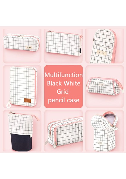 Keten Izgara Stili Siyah Beyaz Izgara Kore Sevimli Kalem Kutusu Büyük Kalem Kutusu Kawaii Fermuarlı Çok Fonksiyonlu Saklama Çantası Estuche Escolar Okul Malzemeleri (Yurt Dışından) fiyatları