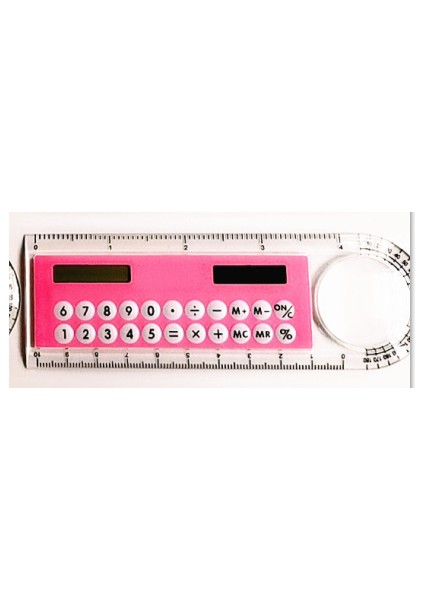 Pembe Tarzı Mini Ultra-Ince Düz Cetvel Güneş Kalkülatör Büyüteç Çok Fonksiyonlu Kalkülatör Okul Ofis Malzemeleri (Yurt Dışından)