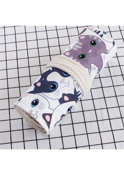 Gri FIL36 Stili Delikli Tuval Siyah Kalem Kutusu Sevimli Kedi Unicorn Sanat Kalem Çantası Makyaj Fırça Saklama Kozmetik Fırça Depolama Kırtasiye (Yurt Dışından) modelleri